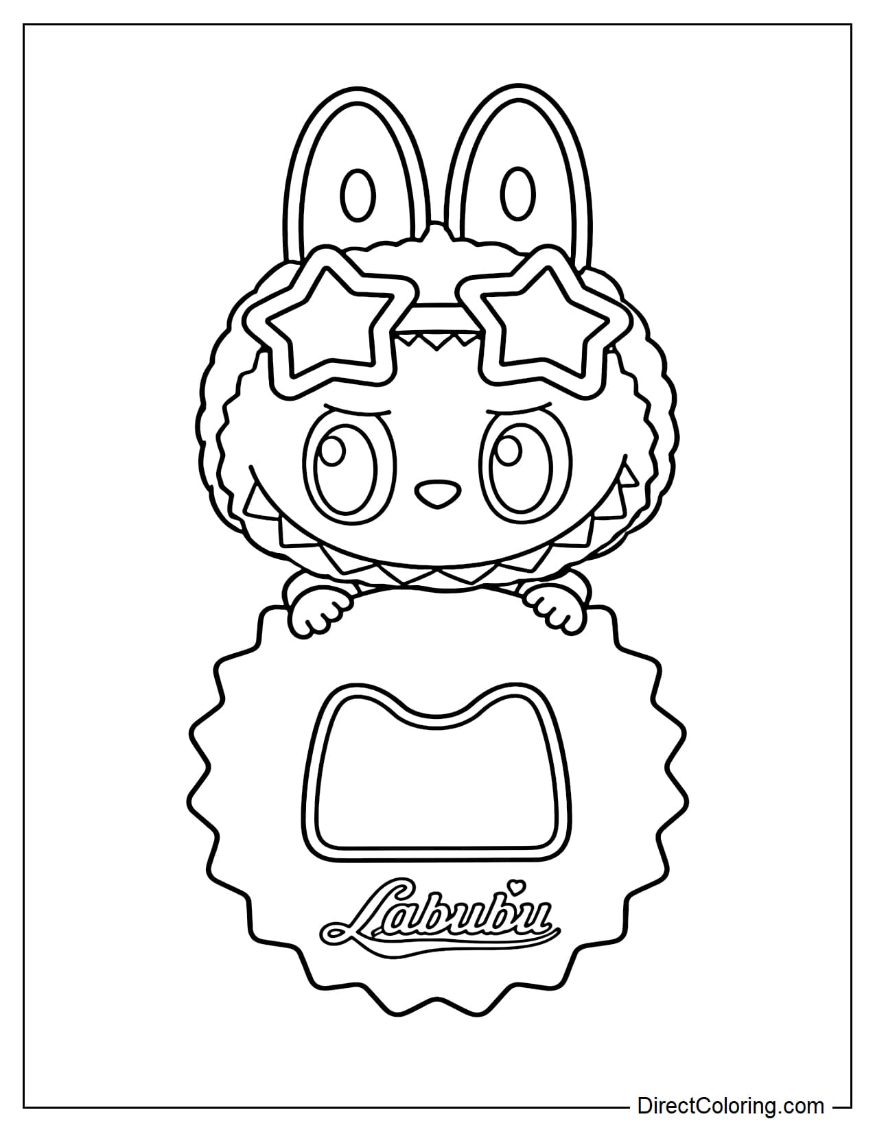 A cute Labubu wearing star-shaped glasses is holding a bottle opener with a gear-shaped cap, bearing the word 