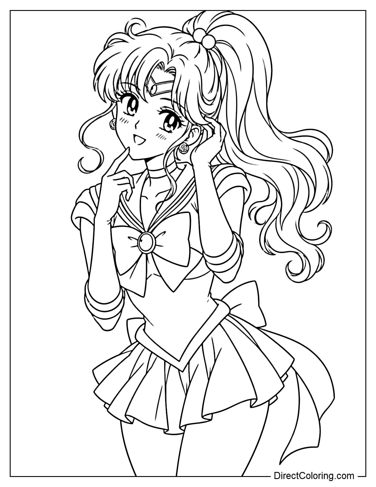 Sailor Jupiter (Makoto Kino) strikes a sweet, charming pose, gently tilting her body to one side. She raises one hand to softly brush her hair near her ear, while lightly touching her chin with the index finger of her other hand.
