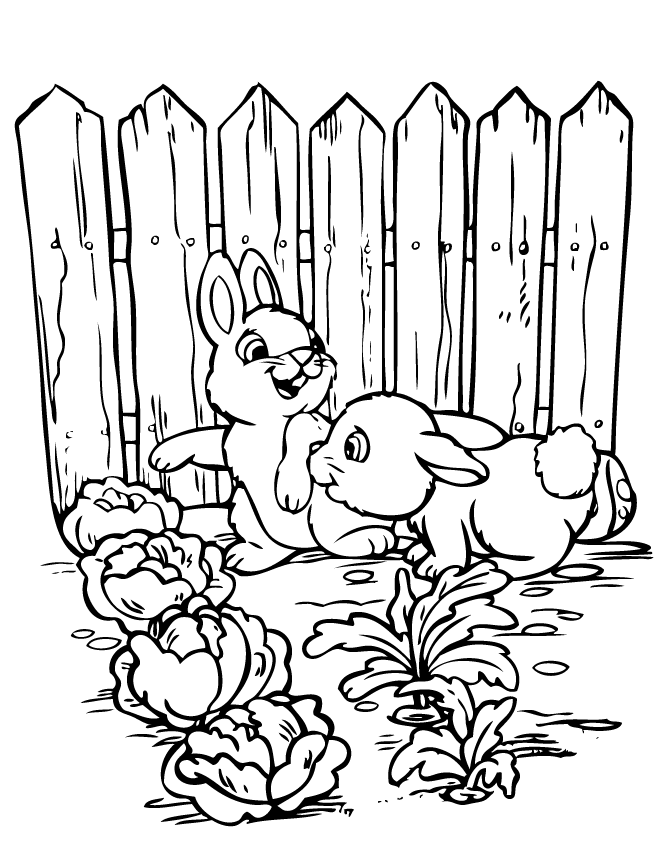 Free Printable Bunnies in the Gardens coloring page for kids of all ages. Gardening coloring pages are a fun way for kids of all ages to develop creativity,