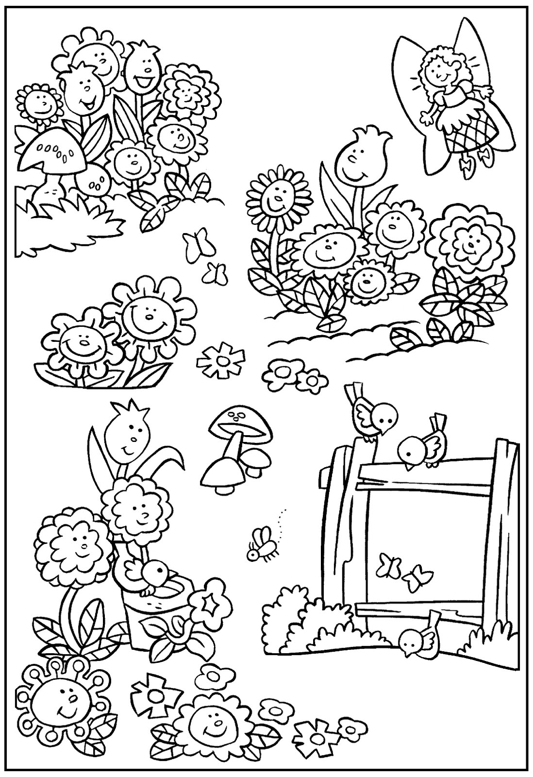 Free Printable Fairy Gardenings coloring page for kids of all ages. Gardening coloring pages are a fun way for kids of all ages to develop creativity,