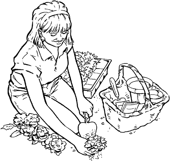 Free Printable Planting Gardens coloring page for kids of all ages. Gardening coloring pages are a fun way for kids of all ages to develop creativity,