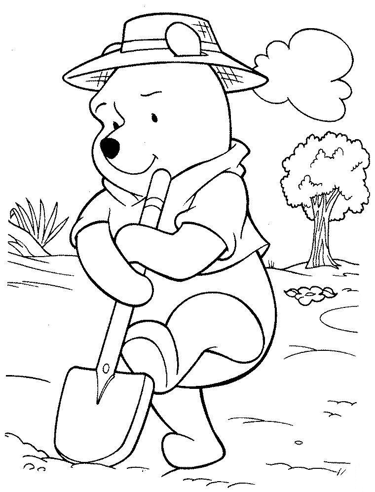 Free Printable Pooh Gardenings coloring page for kids of all ages. Gardening coloring pages are a fun way for kids of all ages to develop creativity,