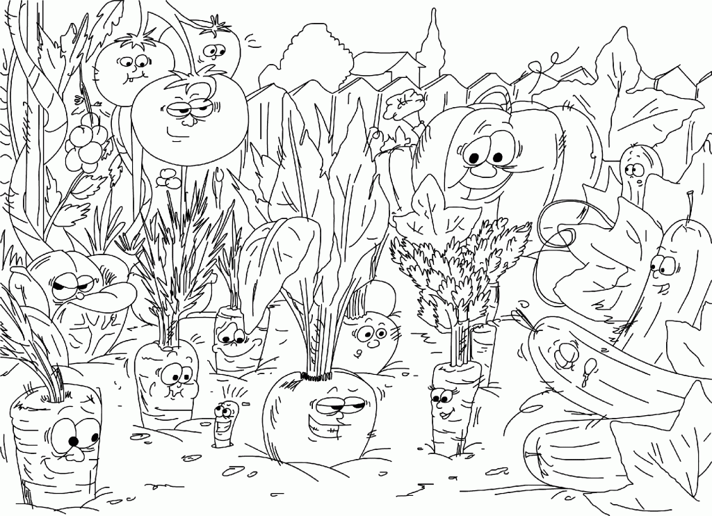 Free Printable Veggies in the Gardens coloring page for kids of all ages. Gardening coloring pages are a fun way for kids of all ages to develop creativity,